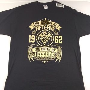 Mens XL Graphic T-Shirt Life Begins at 55 legends